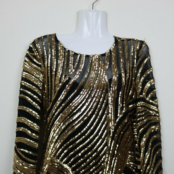Camille Womens Dress Long Sleeve Sheer Sequins Zip - Picture 3 of 7